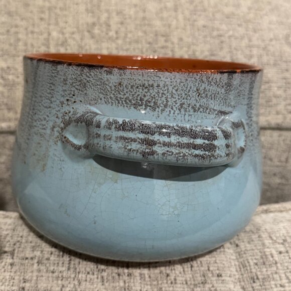 DE SILVA Double Handled Soup Bowl - Blue Terracotta Pottery Crocks 1970s Italy - Picture 15 of 16